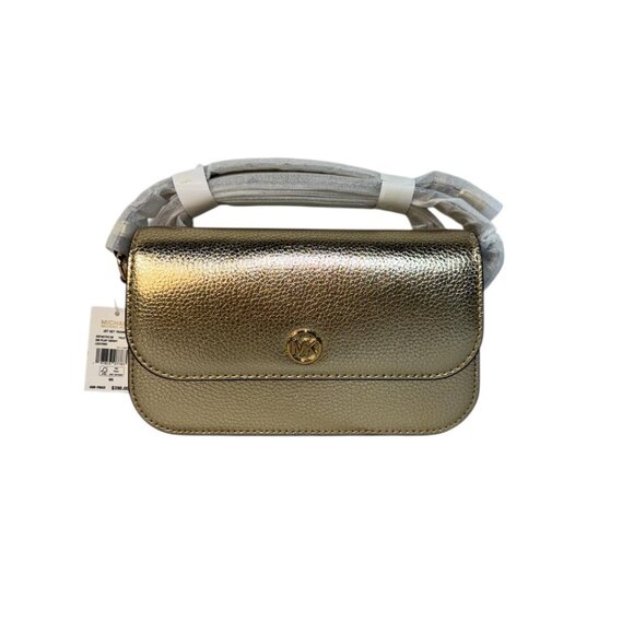 NWT Michael Kors Jet Set Travel Small Metallic Leather Crossbody - GOLD - Picture 10 of 12